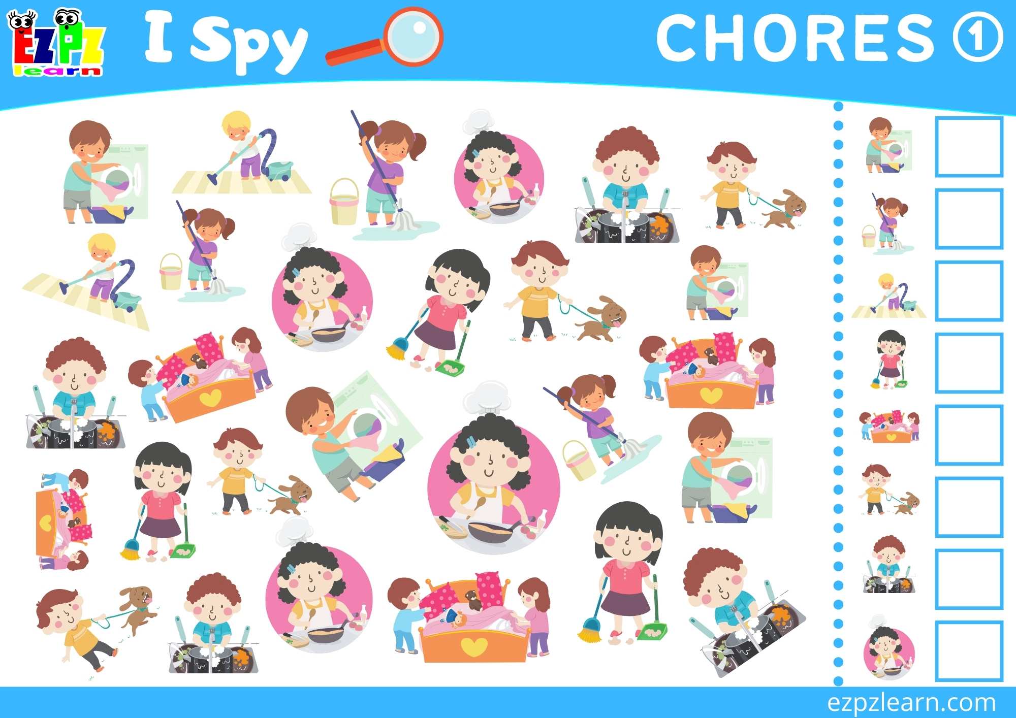 Chores 1 Topic I Spy Game for kids Free PDF Download 